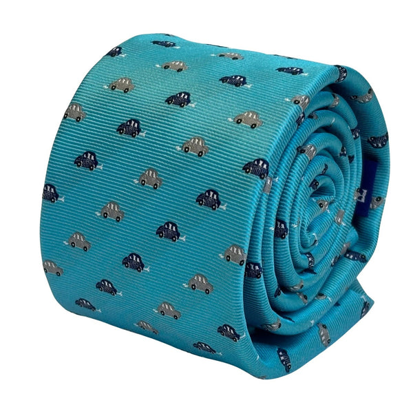 light blue tie with classic VW beetle style car design